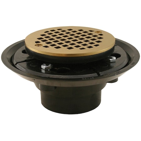 Jones Stephens 2in. x 3in. ABS Shower Drain with 2in. ABS Spud and 4in. Round Polished Brass Cast Strainer D50332